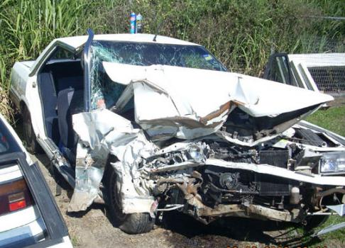 Car wreck of head on crash